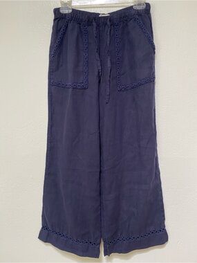 Joie Linen Wide Leg Crop Pants Crochet Embroidery